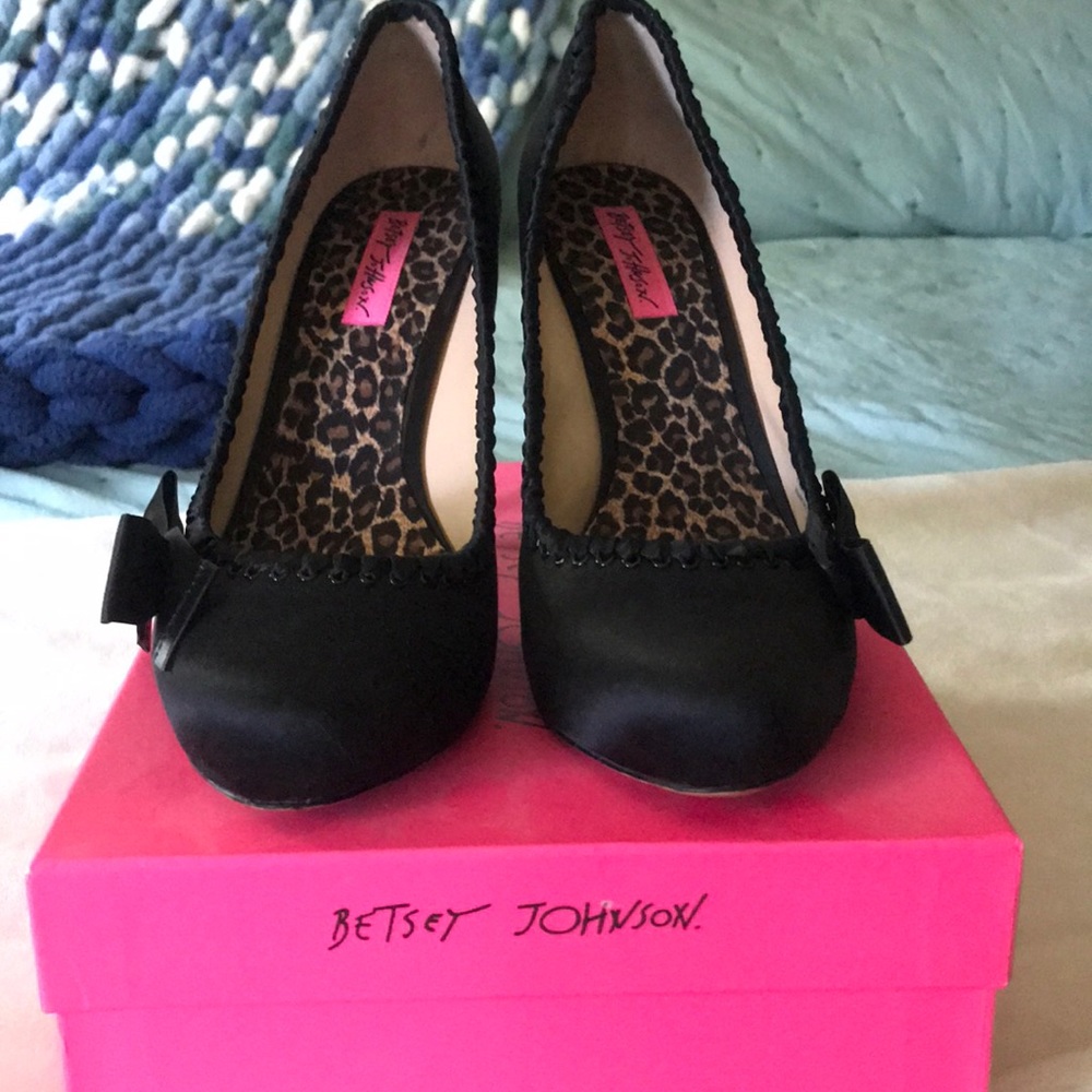 Black satin heels